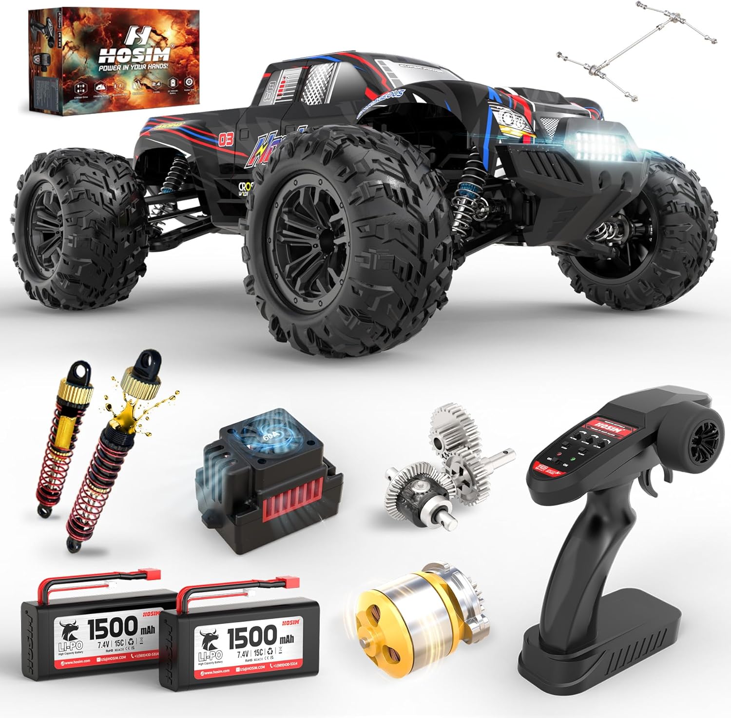 Rc Hobby Grade Monster Truck - รถบรรทุกมอนสเตอร์ RC แบบไร้แปรงถ่าน 60+ กม./ชม. ขับเคลื่อน