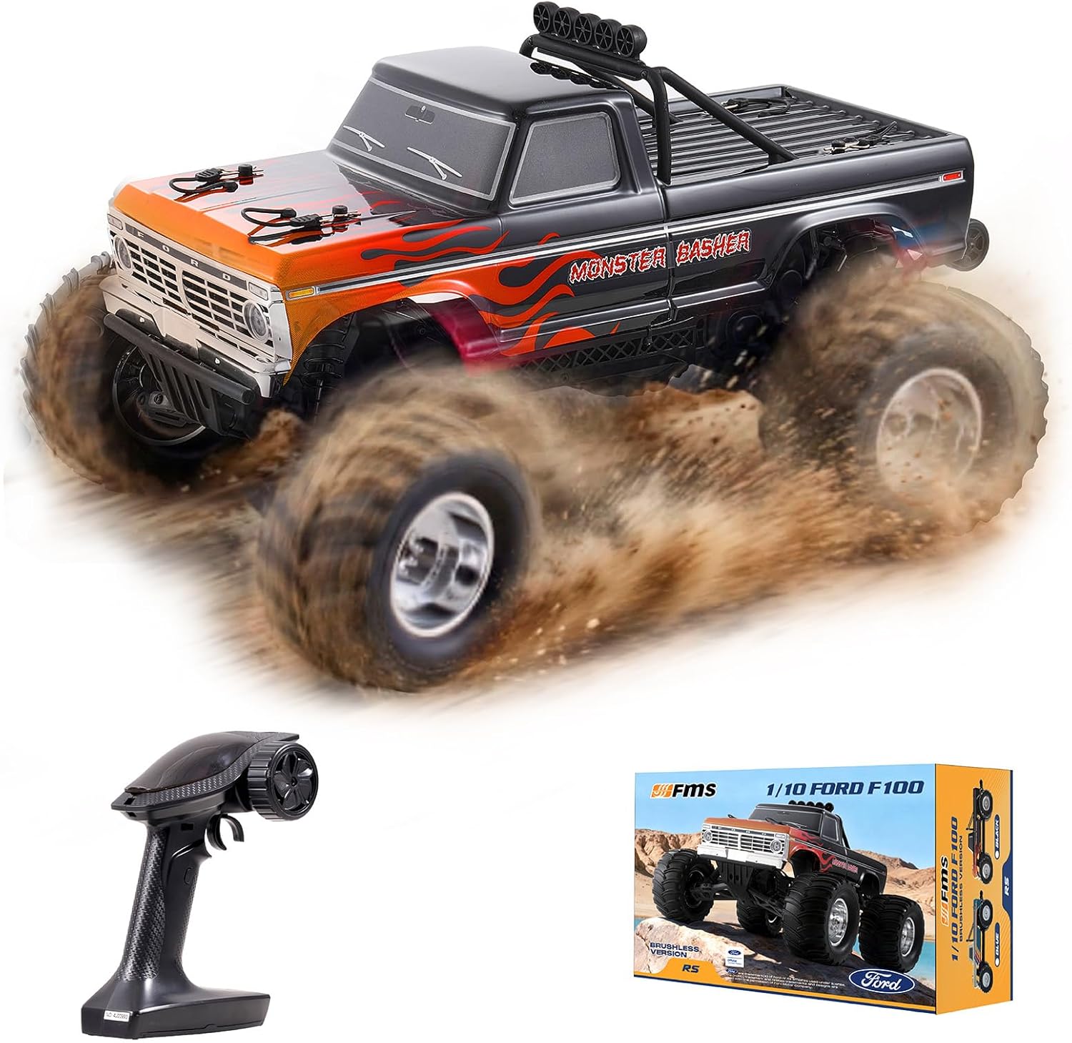 Rc Hobby Grade Monster Truck - รถบรรทุกมอนสเตอร์ฟอร์ด F-100 แบบไร้แปรงถ่าน ขนาด 1/10 ได้รับลิขสิทธิ์อย่างเป็นทางการ
